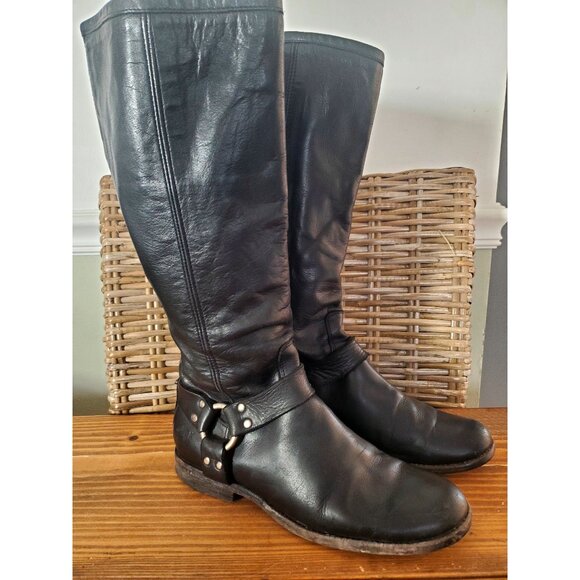 Frye Shoes - Vintage Frye Black Leather Knee-High Boots With Buckle & Zipper Detail Size 8